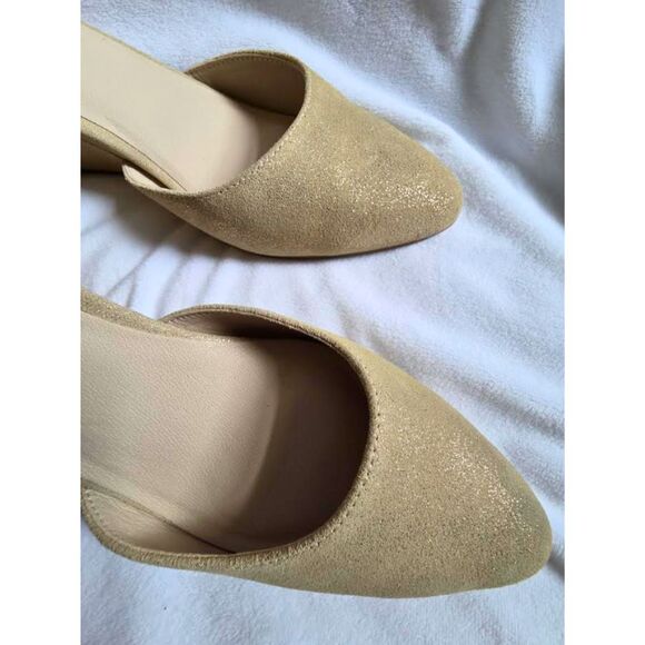 Steffie's Shoes I Size 10 I Suede Metallic Wedge Heel Strap Landmark I Tan Beige - Picture 14 of 16